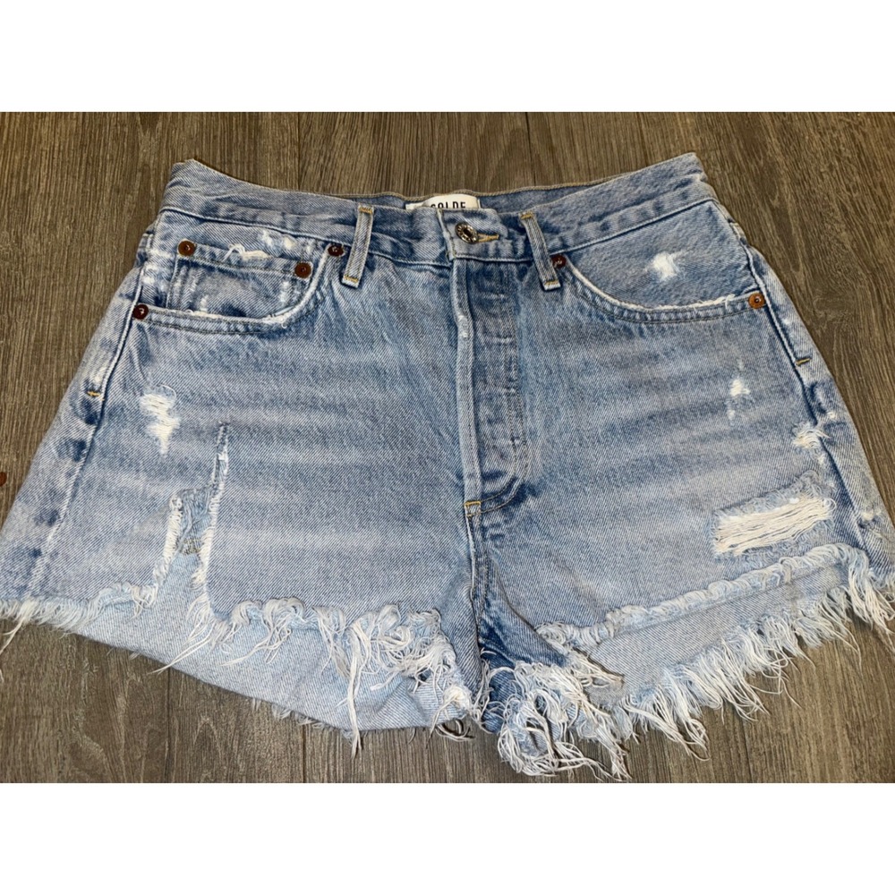 AGOLDE Parker Distressed High Rise Denim Shorts Light Wash A026-811 Size 26